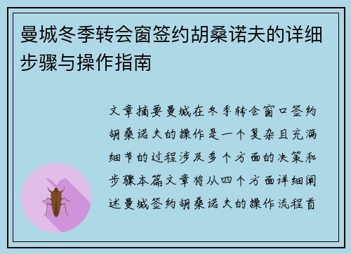 曼城冬季转会窗签约胡桑诺夫的详细步骤与操作指南